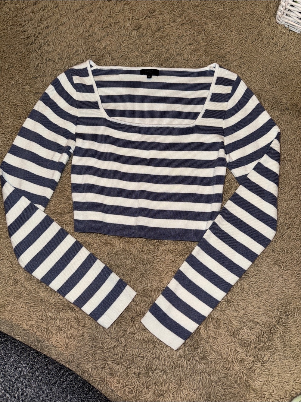 debut Navy & White Striped Long-Sleeve Cropped Top